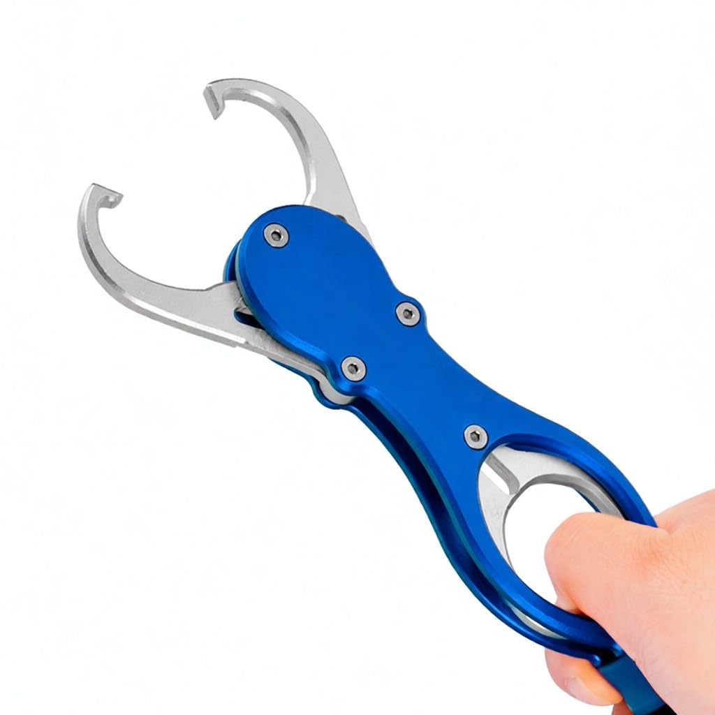Lightweight Aluminum Alloy Fishing Lip Grabber Portable Fish Grip Tool with Anti-Lost Rope Scale Ruler Sturdy Gripper for