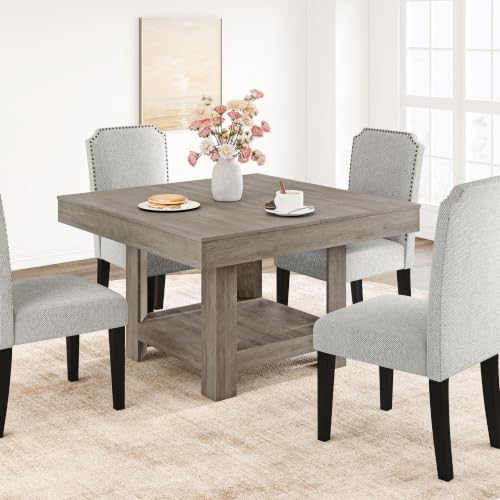 Image of Garvee Square Dining Table for 4-6, 47.2 inch Kitchen Table with 2-Tier Storage Shelf, Modern Black Walnut Waterproof Dining Room Table, Heavy Duty 350Lbs Capacity with Anti-Wobble Triangle Legs