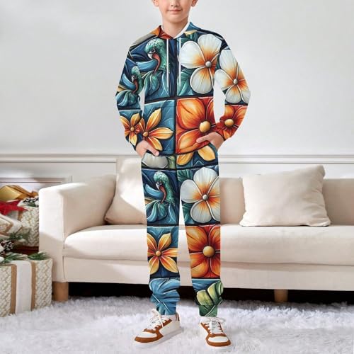 Boys Girls 2 Piece Sets Hoodie and Pants Sweatshirt Set 2 Pieces for Kids, Brazilian Patterns Retro3