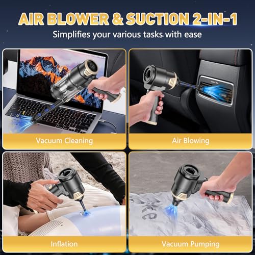 Image of KMM Handheld Car Vacuum Cleaner, 16000PA Air Duster & Vacuum Cleaner, 120W High Power Hand Held Vacuum Cordless, Portable Vacuum Rechargeable with Multi-Nozzles & LED Light for Car, Home, Pet, Office