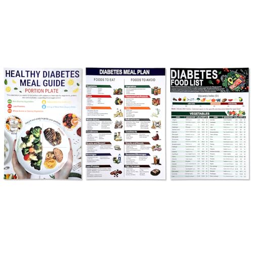 Joalpysm Diabetic Food List Cheat Sheet, 6 Sheet Diabetic Food Chart for Nutrition that Supports Blood Sugar Control and Diabetes Management, Laminated Kitchen Reference Guide with 100+ Meal Ideas
