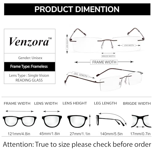 Image of Rimless Reading Glasses for Men & Women | Lightweight Frame with Scratch Resistant Single Vision Lens | Comfortable Soft Silicone nose pads | Suitable for All Face Types