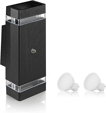 Auraglow Dusk Till Dawn Sensor Double Up & Down Outdoor Wall Security Light - Black - Warm White