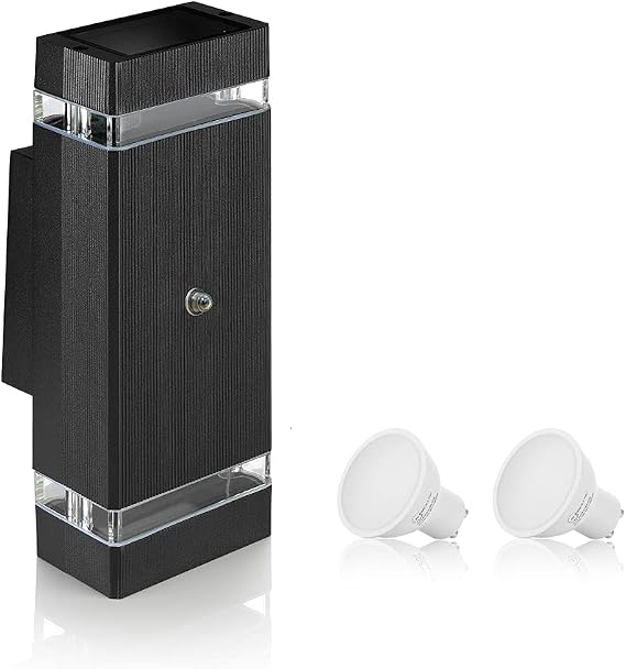 Auraglow Dusk Till Dawn Sensor Double Up & Down Outdoor Wall Security Light - Black - Warm White