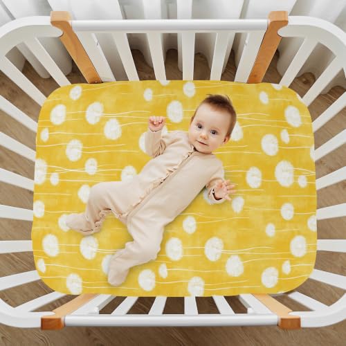 Image of Crib Sheet Breathable Soft Crib Mattress Sheet for Baby Toddler Boys Girls Fitted Pack n Play Crib Sheet Fit Standard Crib Mattress 52 x 28 Inch Round Dandelion Yellow