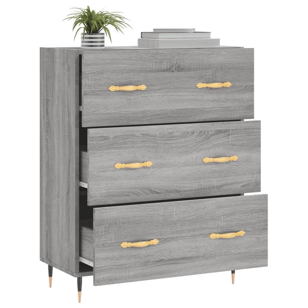 Credenza grigio Sonoma, 69,5 x 34 x 90 cm, comò con 3 cassetti