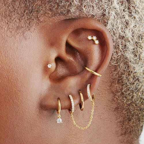 Gold Earrings Set for Women, 14K Gold Plated Stud and Cartilage Earring Sets for Multiple Piercing, Hypoallergenic Stackable Small Gold Huggie Hoop Earrings for Women Jewelry2