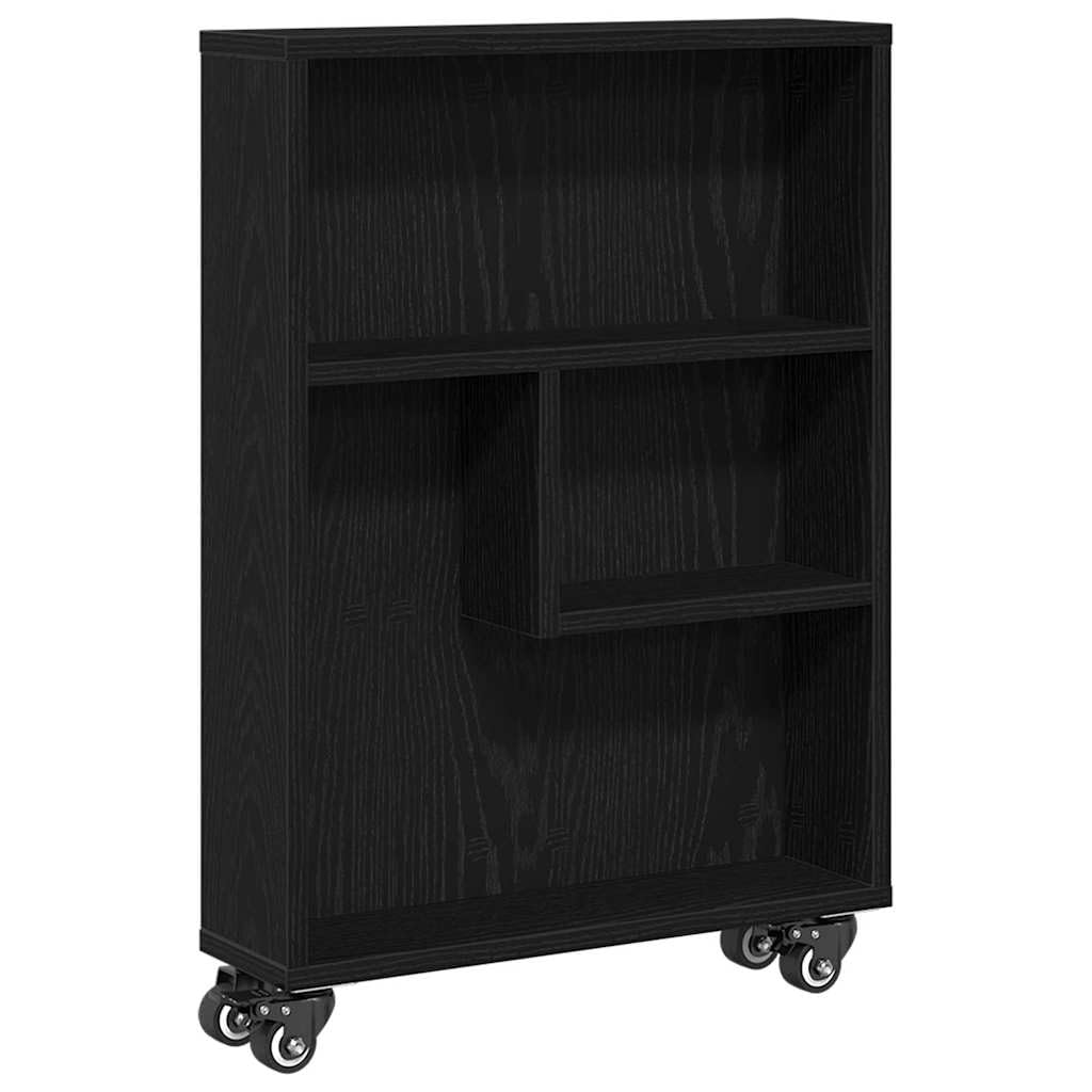 Schmaler Aufbewahrungswagen Schwarz Eichen-Optik 48x13x69cm | Kompakter Nischenwagen aus Holzwerkstoff mit 3 Etagen für Küche, Bad oder Büro. Maximiert schmale Räume stilvoll.
