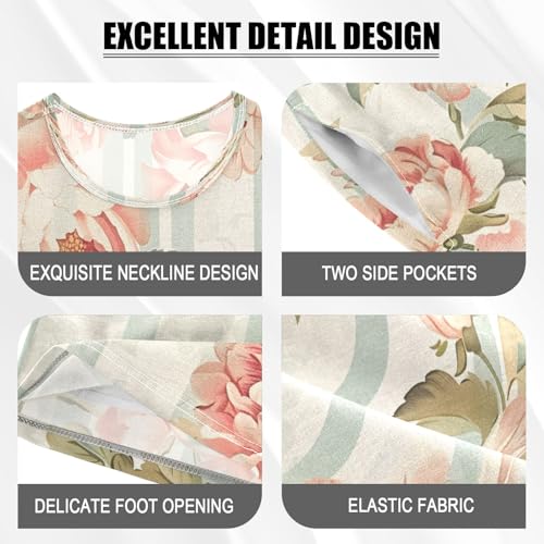 Flowers Striped Background Kids Pjs Set Boys Girls Summer Short-Sleeve Sleepwear Pajamas 2PCS4