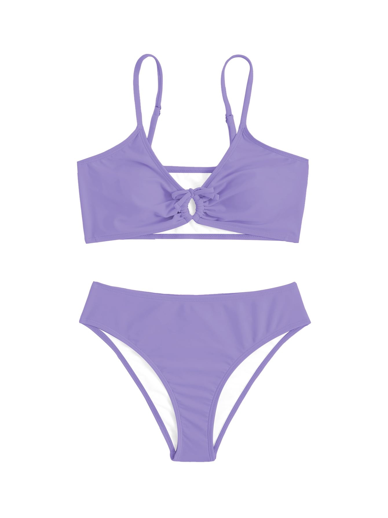 COZYEASE Girls' 2 Piece Ditsy Floral Print Knot Front Ruched Triangle Bikini Swimsuit