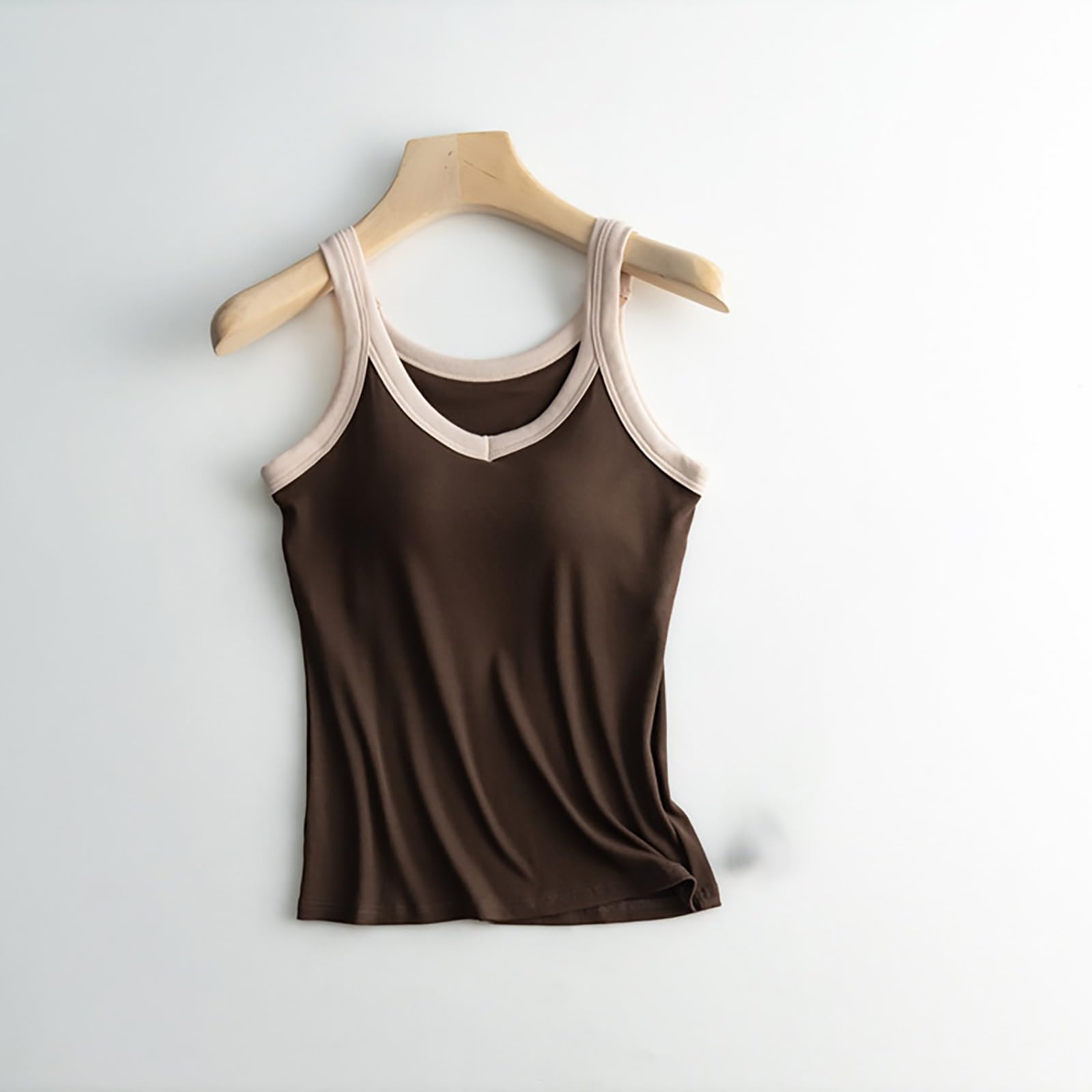 Camiseta de tirantes para mujer con sujetador integrado de algodón, cuello en V, tirantes anchos, negro