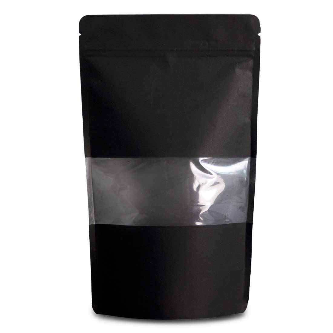 Lacers Standbodenbeutel aus Kraftpapier mit SICHTFENSTER in versch. Farben, Nachhaltig, ALU-Frei, Druckverschluss, hohe Barriere-Eigenschaft (100, Schwarz, 2000ml)