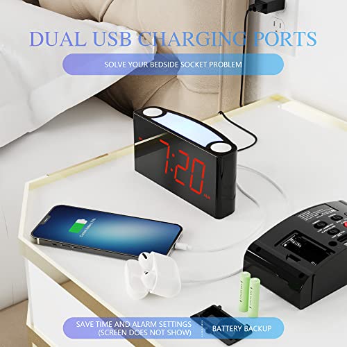 Rocam Digital Alarm Clock - 7.5" Large Red Led Display, Loud Alarm, 7 Colored Night Light, Snooze, Dimmer, Dual Usb Charger Ports, Battery Backup, 12/24 Hours For Bedrooms, Kids, Heavy Sleepers, Home #TOP3