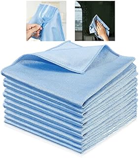 Microfibre Cleaning Cloths 10 Pack, Glass Cleaning Cloths Lint Free Scratch Free, Polishing Cleaning Cloths for Glass Windows Screens Mirrors, 30 x 30cm Blue
