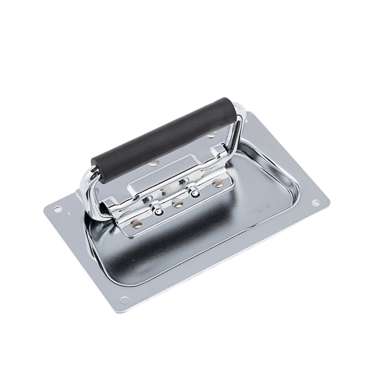 ROHCGHC recessed Foldable Handle, Stainless Steel Wooden Box Toolbox Industrial Equipment Spring Cover Lock up Handle Pull Fitting Hardware(Silver)