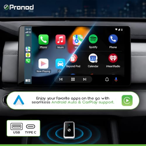 Image of PRONOD Wireless CarPlay & Android Auto Adapter | Convert Factory Wired CarPlay to Wireless | Fast Bluetooth & 5GHz WiFi | Auto Reconnect | USB & Type-C | Plug & Play | Compatible with iPhone iOS