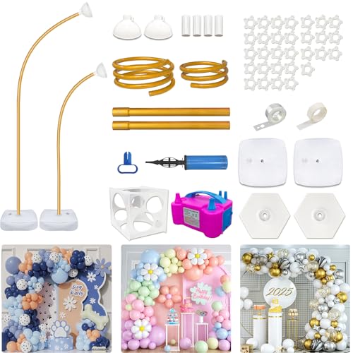 Image of OurWarm Balloon Arch Kit with Balloon Pump Electric, 8.2FT & 5FT Gold Half Balloon Arch Stand with Base, Free Bending Arch Frame Backdrop for Wedding Birthday Party Baby Shower Graduation Decoration