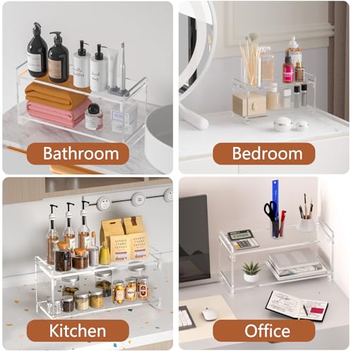YUNEASELF Coffee Station Organizer Countertup: Coffee Bar Accessories - 2 Tier Kitchen Acrylic Storage Shelf for Placing Mugs Beans Syrup Cups Stirrers