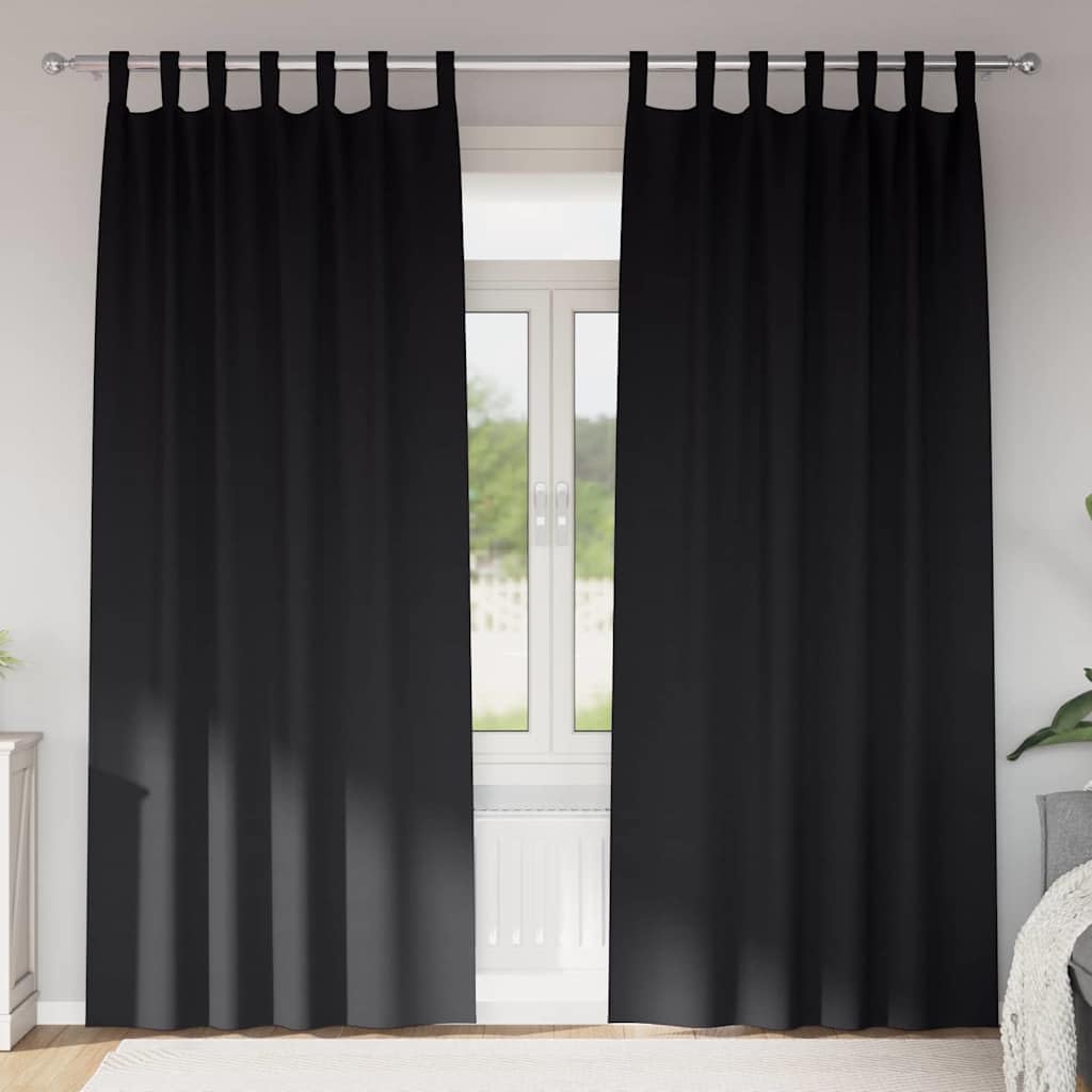 Lot de 2 rideaux occultants avec anneaux - Noir - 225 x 140 cm - En polyester - Pour salon, chambre à coucher, bureau - Protection solaire - Protection contre la chaleur - Décoration de