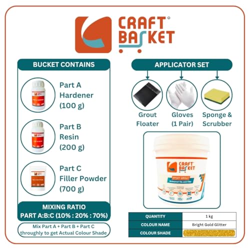 Image of LUXURY BRIGHT GOLD /SILVER /COPPER Glitter Epoxy Grout for Tiles, Waterproof, Tiles Gap Filler (Bright Gold Glitter, 1 kg)