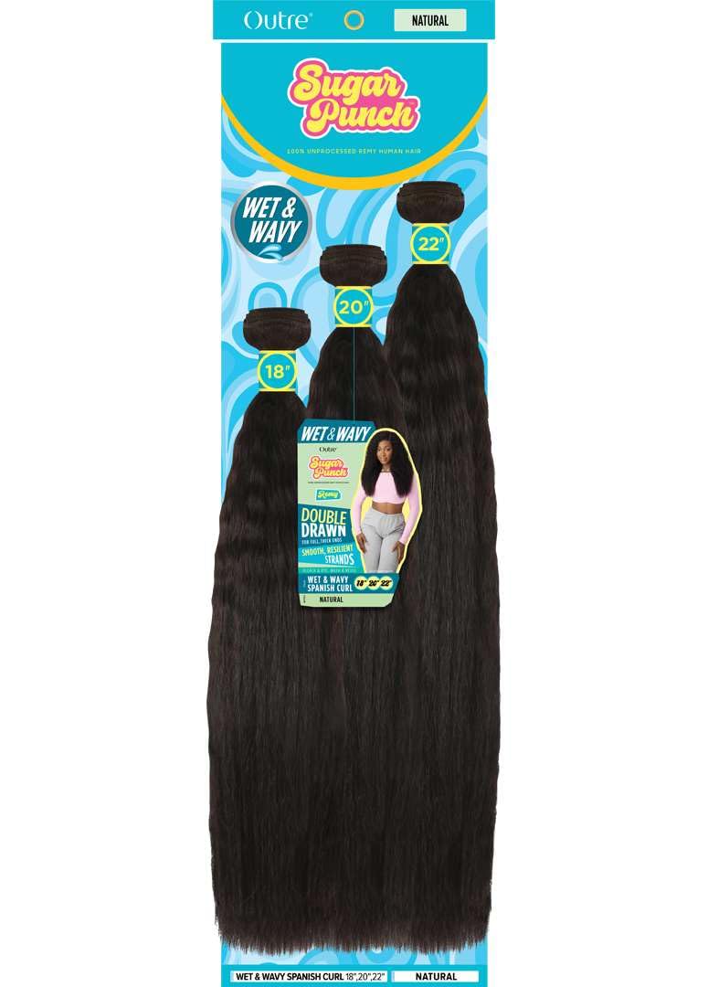 Outre Sugar Punch 100% Unprocessed Remi Human Hair - Wet & Wavy Spanish Curl 18" 20" 22" (NATURAL BLACK) NATURAL BLACK 18-20-22 Inch