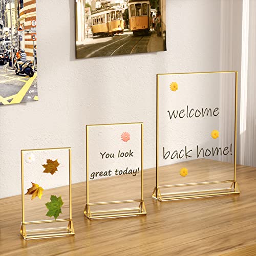 niubee 6pack 5 x 7 clear acrylic wedding table number holder stands with gold borders double sided picture frames sign for restaurant menu recipe cards photo display