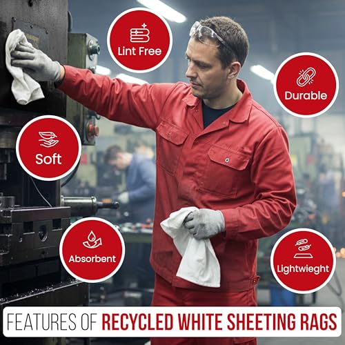 SupremePlus Recycled White Sheeting Cleaning Rags (5 lbs. Box) – Lint Free White Cotton Cloths for Manufacturing | Automotive | Janitorial | Shop Rags Bulk - Multipurpose by SupremePlus - Image 4
