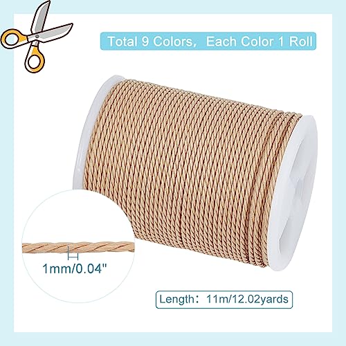 Image of PH PandaHall 108 Yards 9 Colors 1mm Waxed Cords, Waxed Polyester Thread Waxed Beading String Twine for DIY Bracelet Necklaces Waist Beads Jewelry Making Sewing Macrame Supplies, 12 Yards /Roll