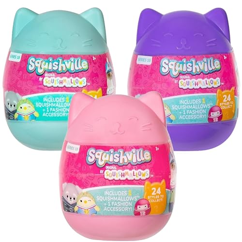 Image of Squishmallows Squishville Series 10 Mystery Mini 3 Pack Jazwares Plush | Soft Squishy Collectible Blind Little Figure Capsules Stuffed Animal Toy Gift for Kids, Boys & Girls