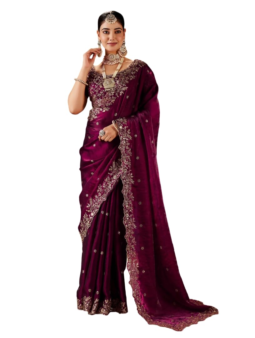 Dharam Creation Jimmy Satin Silk Saree with Blouse Piece for Women | Elegant Embroidery Work Designer Saree |Festive Traditional Ethnic Saree-picture-56