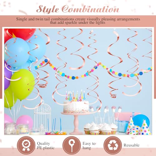 Image of 36 Pcs Hanging Swirl Party Decorations Plastic Streamer Swirls Spiral Party Decorations for Ceiling Birthday Wedding Baby Shower Graduation(Rose Gold)