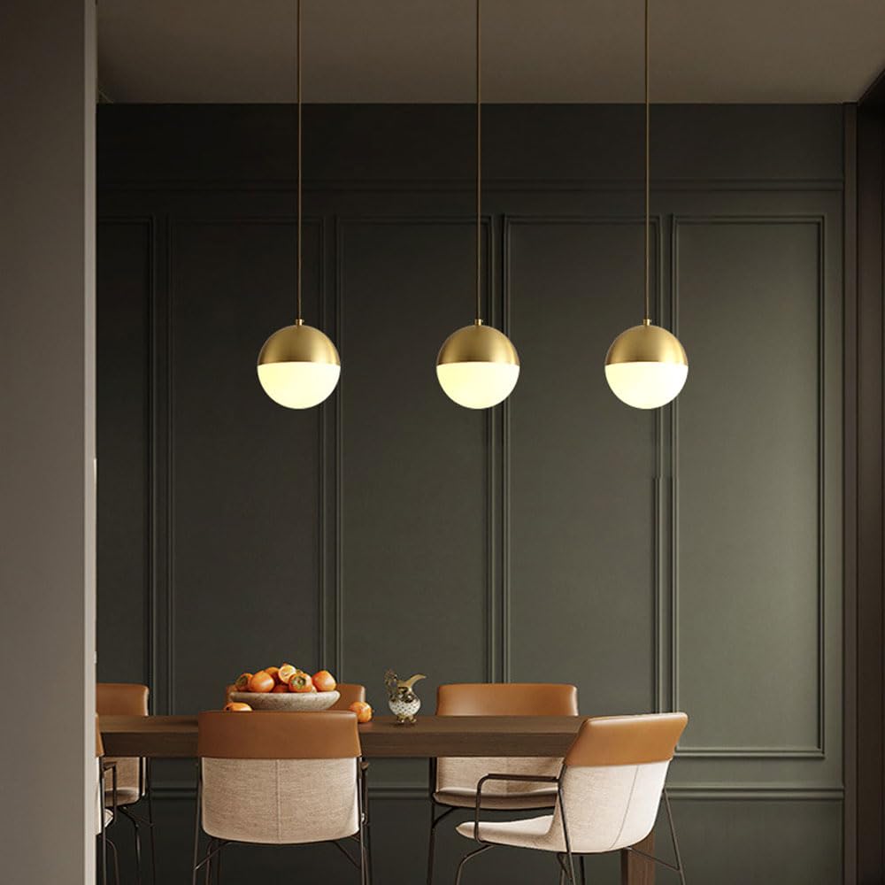 Lámpara Colgante de Grupo de 3 Luces, lámpara de araña para Mesa de Comedor, iluminación de Techo, Globo de Cobre, lámpara Colgante de Bola de Cristal Blanco, lámparas Colgantes para Isla de