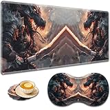 大型ゲームマウスパッド + 手首サポートパッド + コーヒーコースター、縫い目のエッジ付きデスクパッド、滑り止めセットパッド オフィスワークや自宅に最適 - Draco Warrior