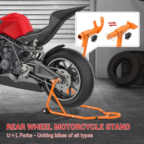 Motorcycle Stand Lift, 850lbs Front Rear Combo Stand Lift Stand, Front Wheel Fork Stand, Rear U+L Fork Swingarm Spool Stand, Universal Motorcycle Paddock Stand Wheel Lift Stand