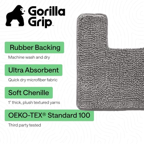 Image of Gorilla Grip Plush Absorbent Shaggy Chenille Bath Rug Mat for Toilet Base with Rubber Backing, Machine Washable, Microfiber Bathroom Contour Mats for Toilets, Bath Room Decor, Square, 22.5x19.5, Grey
