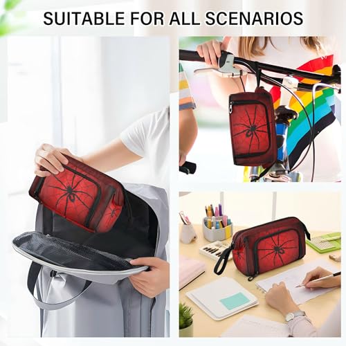 Image of Fisyme Halloween Spider Web Pencil Case Large Capacity Pencil Pouch Pen Bags Box Big Makeup Pencil Case Organizer