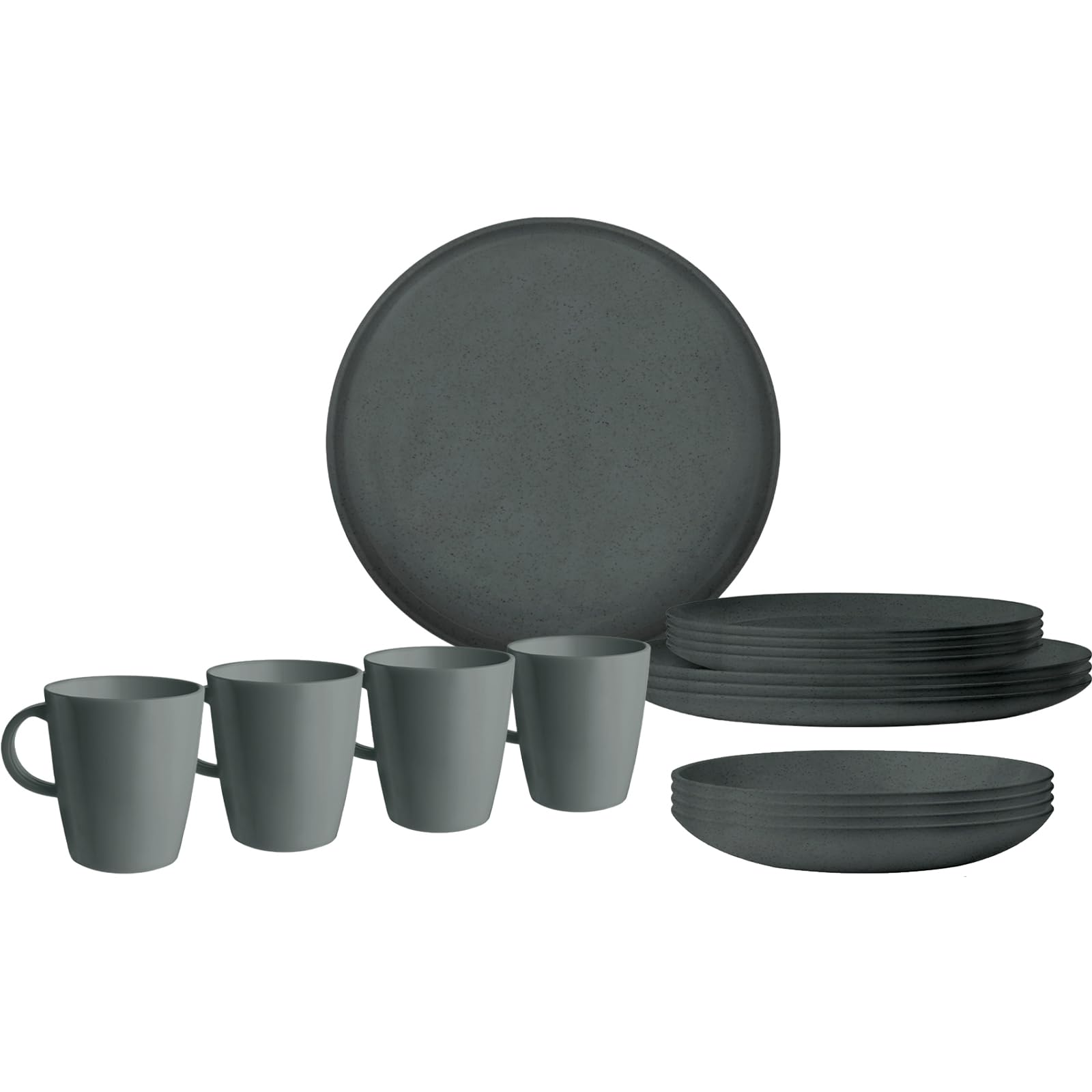 Brunner Campinggeschirr Set Lunch Box RPET Tierra Camping Teller Schüssel 12 TLG Dunkelgrau