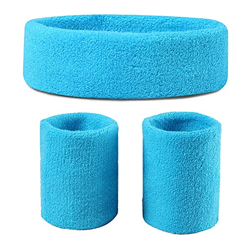 Sweatbands (Headband/Wristband Set) for Working Out,80's Costume Party Neon Blue One Size