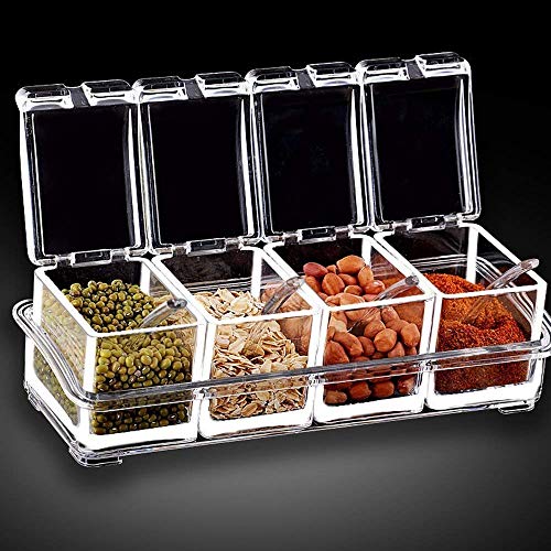 Image of Spice Box Set with Transparent Containers, Hinged Lids, Spoons and Tray