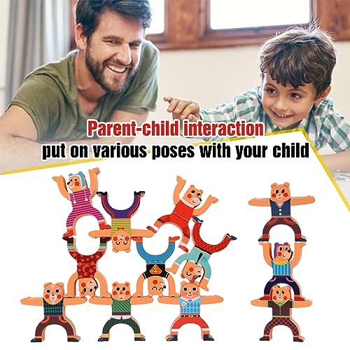 GOTHINK Bear Stacking Game Set, 12pc Wooden Balance Building Blocks, Fun and Educational Dexterity Board Game for Kids and Toddlers, Stack and Balance bear for Hours of Fun