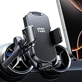 YOSH 車載スマホホルダー 丸形エアコン吹き出し口専用 ベンツ スマホホルダー メルセデスベンツ（A/B/C/E/CLA/GLA/GLB/GLC/GLE/GLK/Vクラス）・アウディ（A3/4/5/6/7/8&Q2/3/5/7/8&S1&TT）・ミニクーパー対応 ベンツアクセサリー 炭素繊維デザイン 片手操作 360度回転 厚手帳型ケース 全機種対応