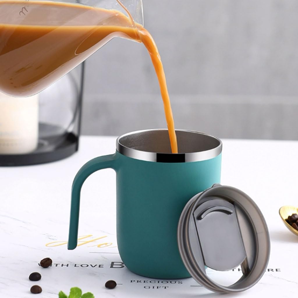 Taza de café aislada para Oficina en casa, Taza de Acero Inoxidable con Tapa y asa, Tazas de Leche Creativas, Taza para Beber de 400ml/14,1oz