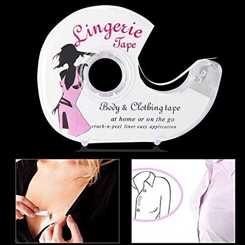 Double Sided Body Tape Invisible Lingerie Tape Adhesive Clothing Tape with Dispenser for Bra Clothes Dress, 5m / 16ft3
