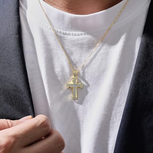 Mens Moissanite Cross Pendant Necklace D Color VVS1 925 Sterling Silver 18k White Gold Plated Gift for Him4