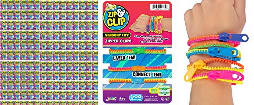 JA-RU Zip & Clip Zipper Bracelets (144 Pack, 432 Bracelets) Neon Friendship Bracelet for Kids. Sensory Fidget Stress Toys. Bulk Party Favor Easter Basket Classroom Prizes. 4785-144s