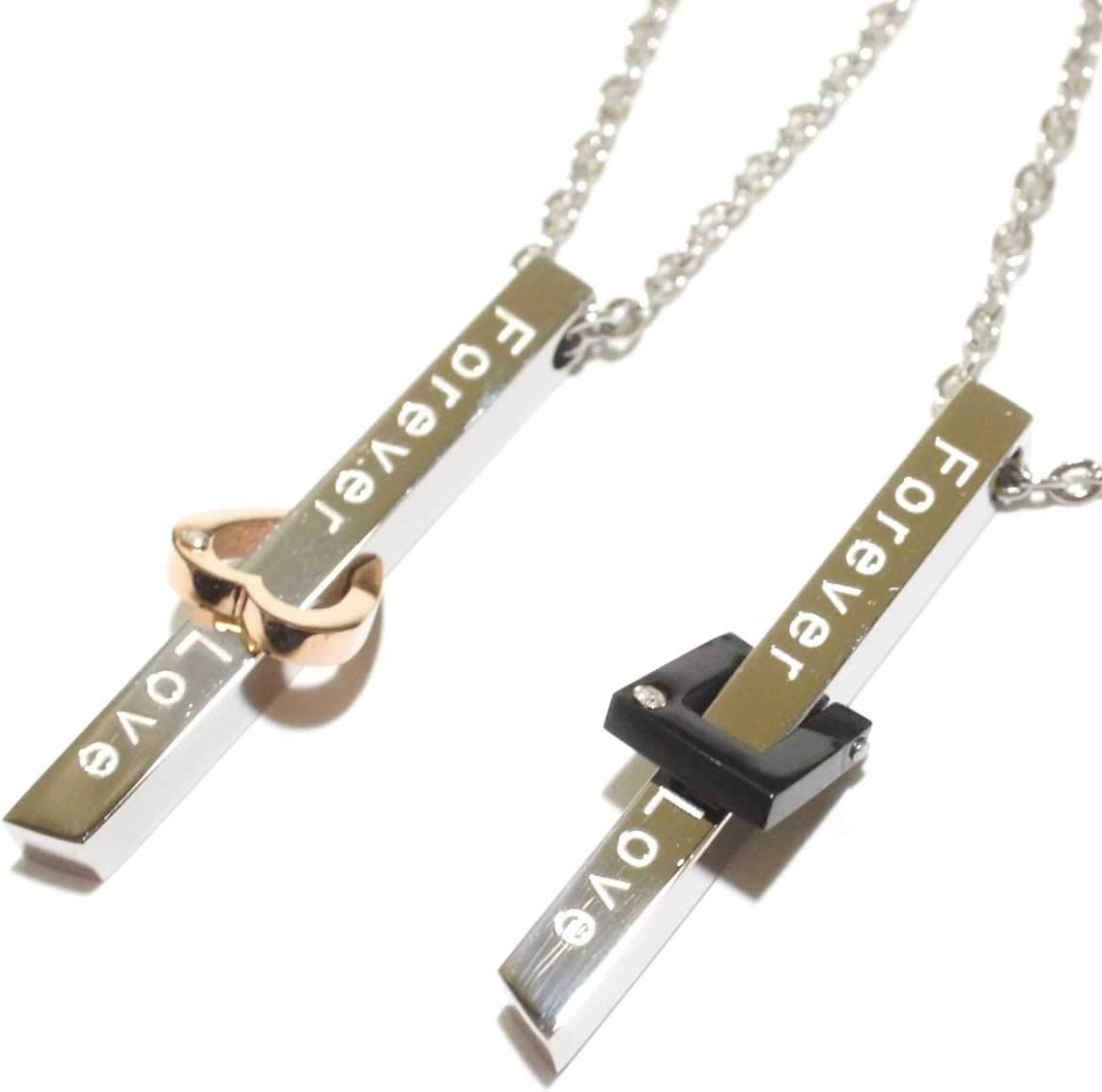 [OVER RAG] カップルペアに! ステンレス製 ペアネックレス (セット販売) プレート リング 『love devotion