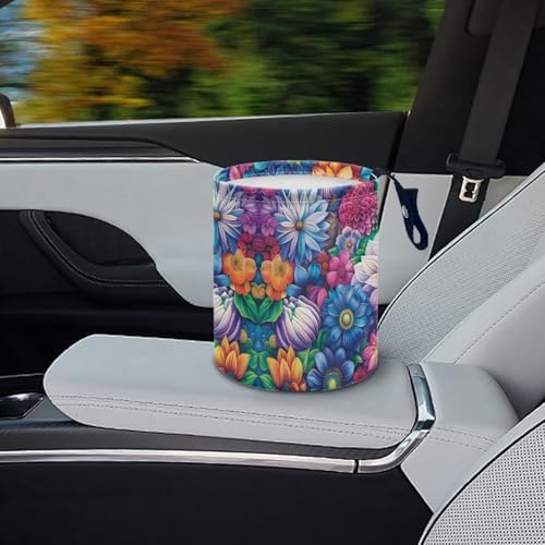 Image of Hanging Portable Car Boho Flower Print Multipurpose Car Accessories Interior Universal Collapsible Back Seat, Front Console, Floor, or Hanging Headrest Waste Basket