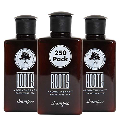 ROOTS AROMATHERAPY 1.5floz/45mL Shampoo Travel Size Hotel Bulk Pack (Eucalyptus Tea fragrance) Toiletries for Bathroom, Guests, Hotels, Motels, and Lodging (250 pack)