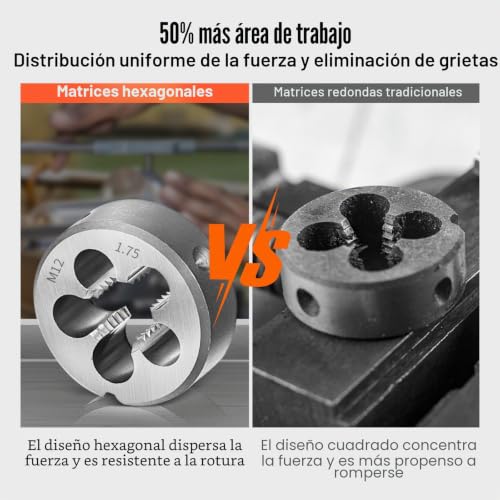 Miniatura 5 de Vevor Juego De Machos Y Terrajas 80 Piezas M3-M12 Métrico Y Sae De Acero Kit De Machos Y Troqueles Con Maletín De Transporte Portátil Herramientas Para Construcción Reparación De Automóvil Fontanería