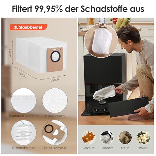 Accessory Set for Dreame L20 Ultra / L20 Ultra Complete Robot Vacuum Cleaner, 6 Dust Bags, 2 Main Brushes, 4 Mop Wipes, 4 Filters, 6 Side Brushes, Robot Vacuum Cleaner Replacement Parts Accessories - Image 4